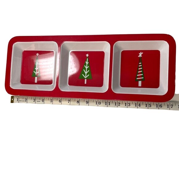 Red & White Melamine Christmas Plate & Divided Tray Set With Snowflakes & Trees - Picture 8 of 9